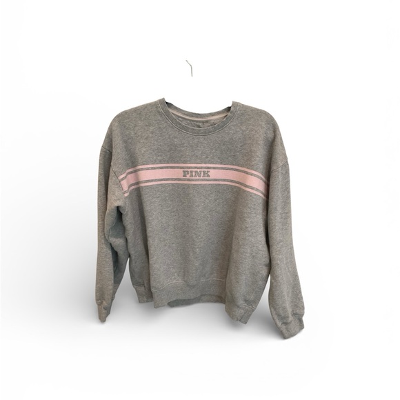 PINK Victoria's Secret Sweaters - PINK Victoria's Secret Gray Sweatshirt with Pink Stripe